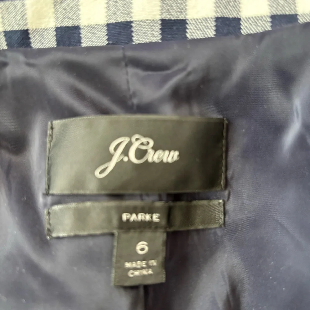 J. Crew Parke Blazer In Navy Blue and White Gingham Size 6 NWOT